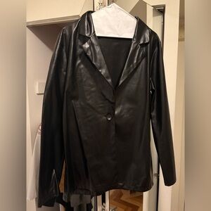 Black Faux Leather Blazer | size M